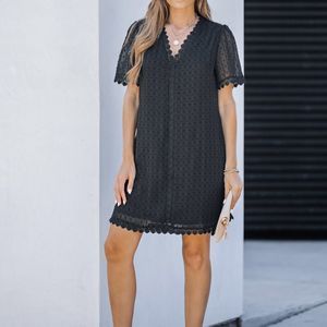 Mini Swiss Dot Lace Shift Dress - Tunic
